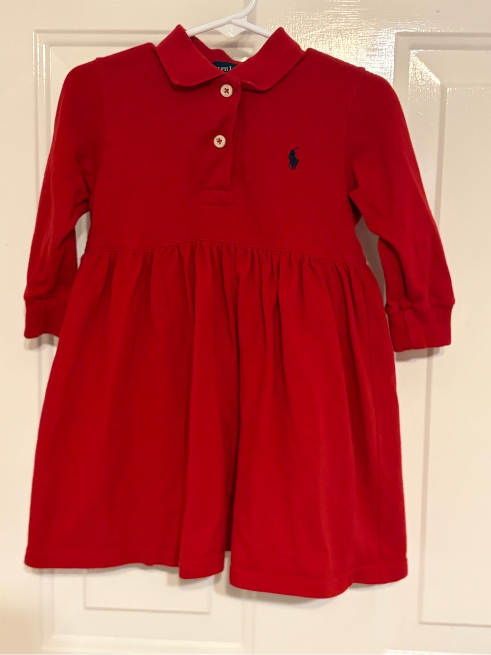 Ralph Lauren Girls Vibrant Red Long-Sleeve Dress w/Built-In Bloomers Size 12-18M - Picture 2 of 9